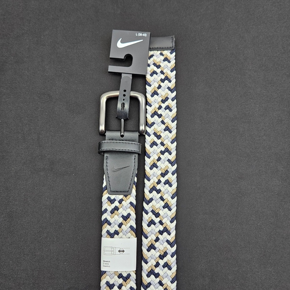 Nike Essentials Woven Stretch Golf Belt Large 38-40 Navy Khaki White 74451 New
